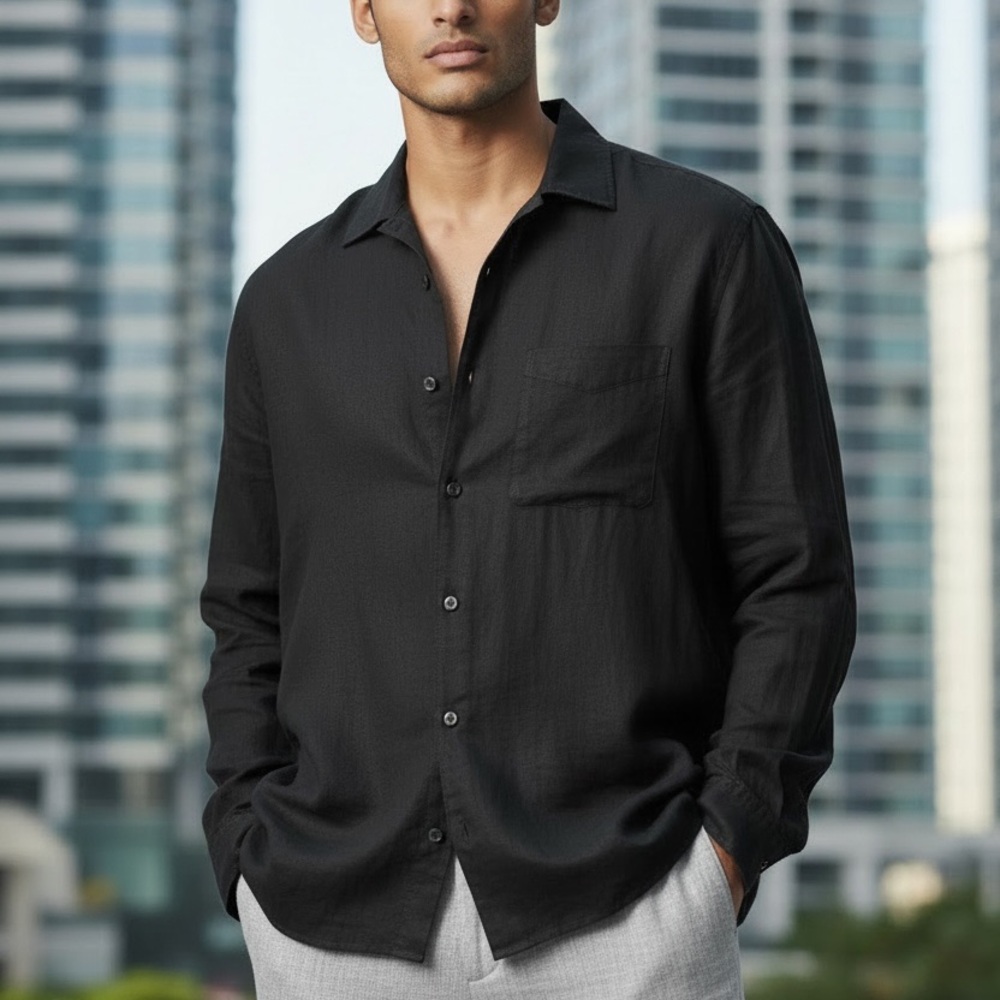 Black Brown 1826 Men's 100% Linen Black Button Down Shirt Size XL